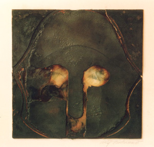Ohne Titel (Holz, Pappe, Auarell, gebrannt)